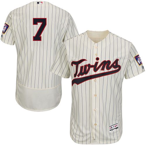 Twins #7 Joe Mauer Cream Strip Flexbase Authentic Collection Stitched MLB Jersey - Click Image to Close